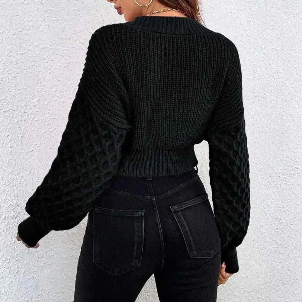 Black Casual Women's Drop Shoulder Button Front Cardigan - Picture 2 of 6